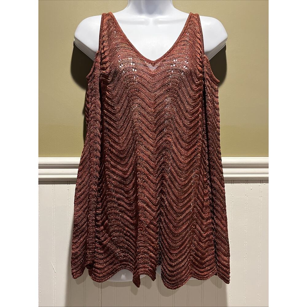 INC Metallic Knit Cold Shoulder Sweater – Bell Sleeve Women’s Medium